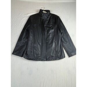 Cole B. Originals Mens Black Leather Jacket Mock Neck Quilted Lined Size L